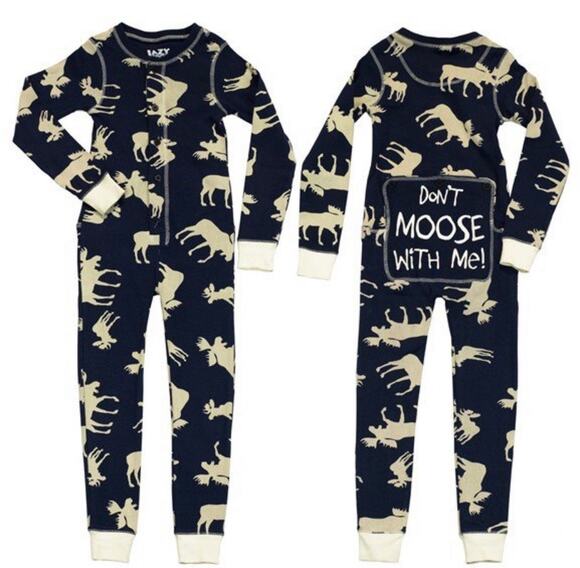 Lazy One Other - Lazy One Kids Moose Flap Jack Onesie Pajamas - 3T Blue